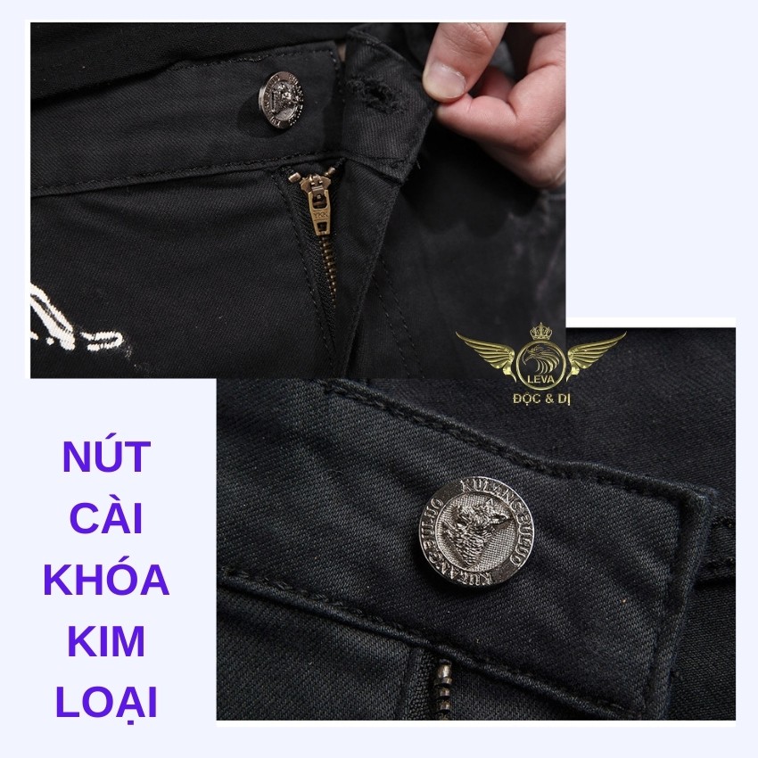 Quần jean nam cao cấp chất bò độc lạ LEVAMEN chất liệu vải bò jeans co giãn in lase không bay màu hình mặt cọp QJ045 | BigBuy360 - bigbuy360.vn
