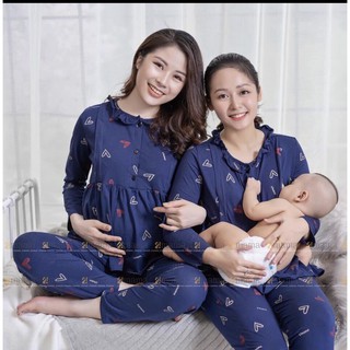 [XẢ KHO] Đồ bộ dài bầu & sau sinh thiết kế khóa kéo cho bé ti tiện lợi (6 màu)