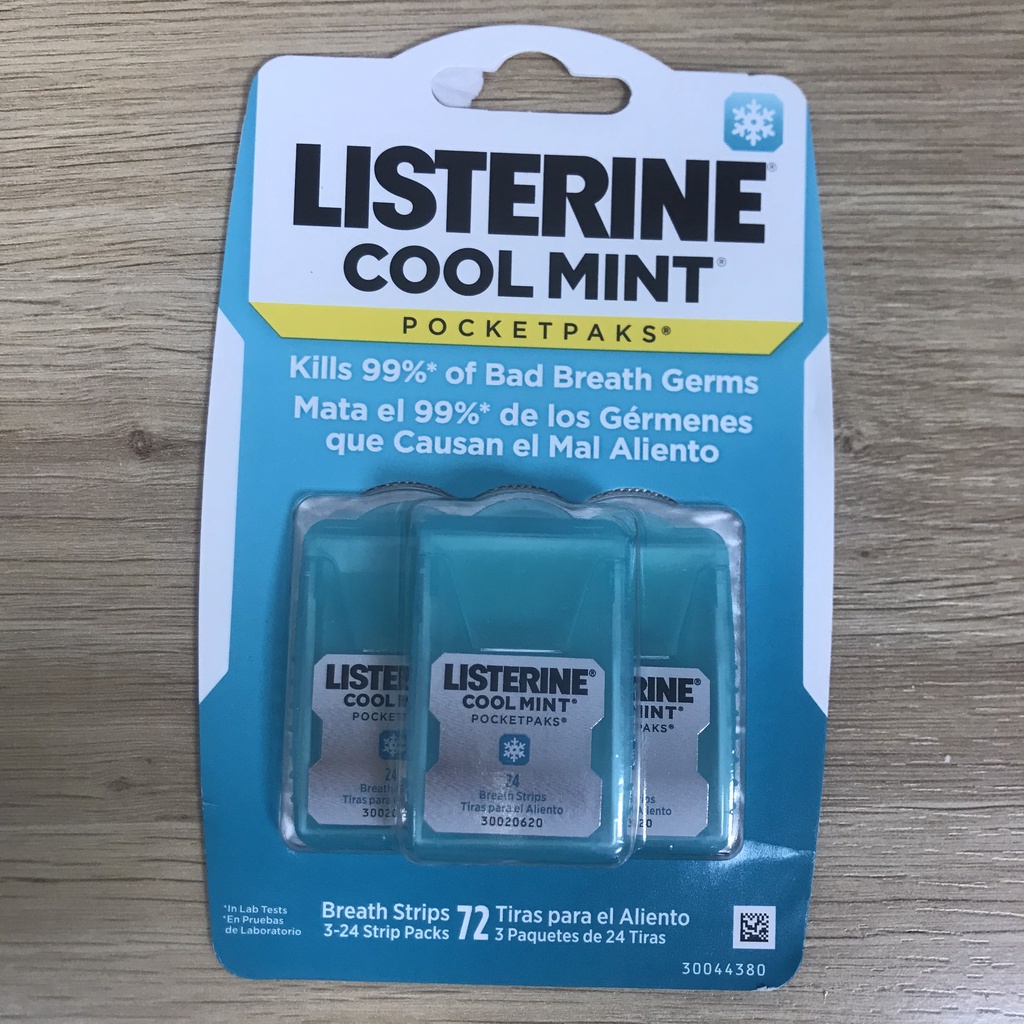 Kẹo Thơm Miệng Listerine‪ Freshburst bạc hà 24 miếng (Combo 3 hộp) (kẹo lá thơm miệng màu xanh lá/xanh dương)