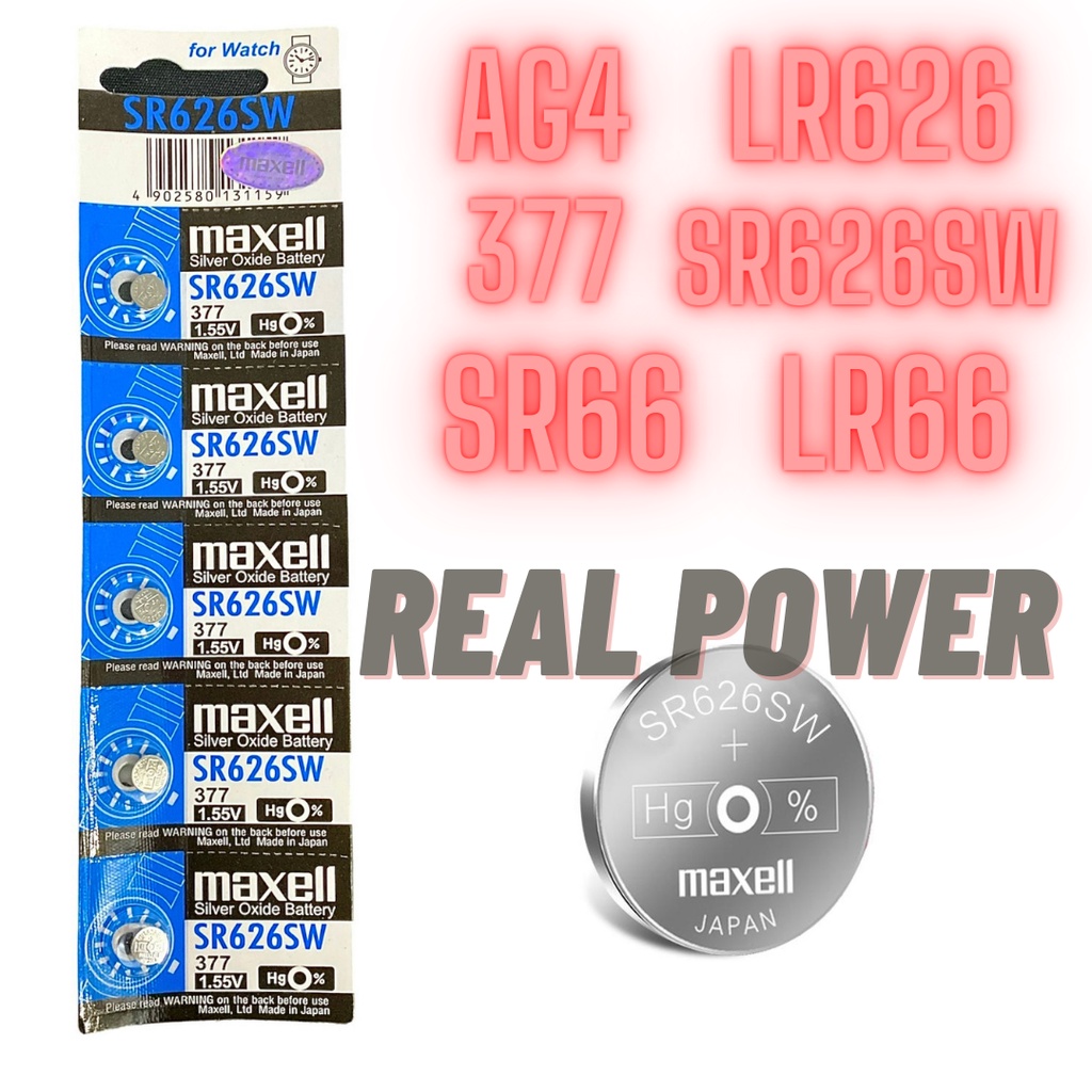 Pin Maxell AG4 / 377 / 377A / SR626SW / LR626 / SR66 / LR66 Silver Oxide 1.55Volt (Made in Japan)