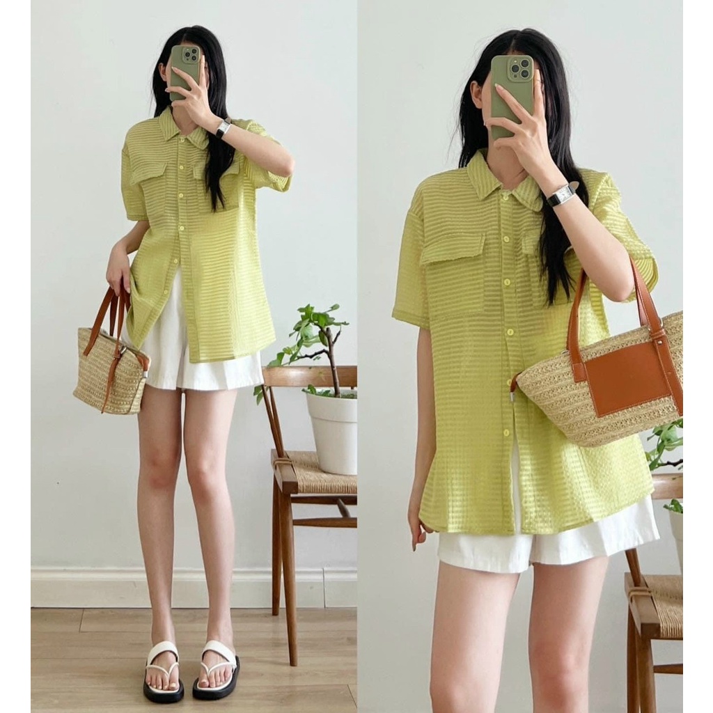 Áo sơ mi nữ tay ngắn A8357 Kiểu cộc tay có túi nắp form rộng đẹp ulzzang học sinh công sở Hàn Quốc siêu xinh - CHAKOVET