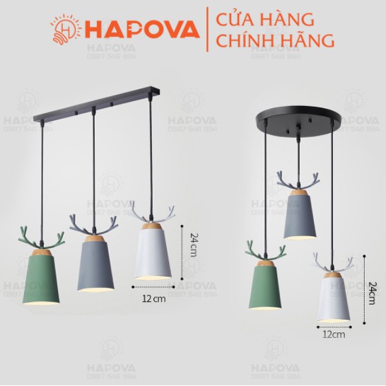 Bộ 03 Đèn thả trần trang trí sừng hươu HAPOVA OSON 5057/3 + Tặng kèm bóng led AS Vàng