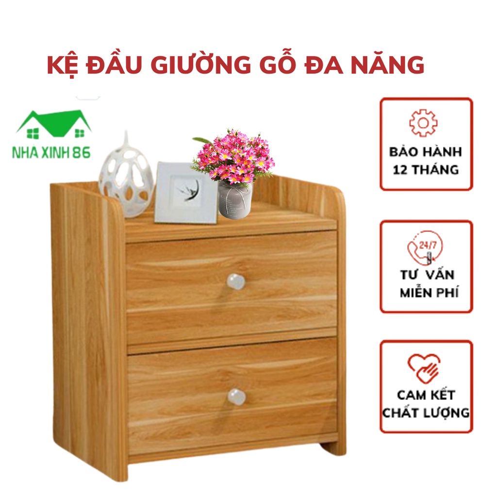Tủ đầu giường gỗ 2 ngăn mẫu mới - Kệ đầu giường đa năng chất liệu 2 ngăn kéo - Chất liệu MDF cao cấp, chiều cao 50cm