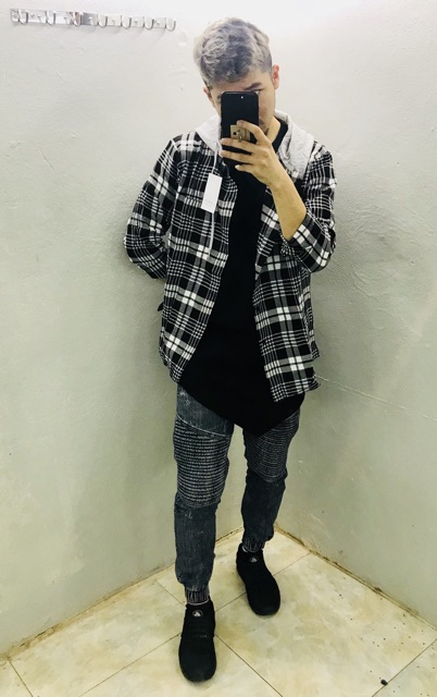 Sơ mi mũ - Hoodie Flannel - Off White