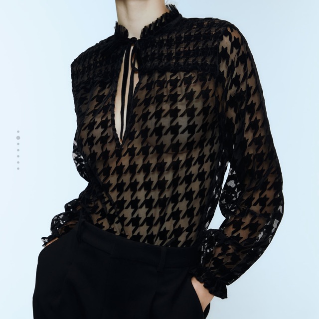 Xả thanh lý Áo Zara sz M hoạ tiết Houndstooth phủ lông mịn,