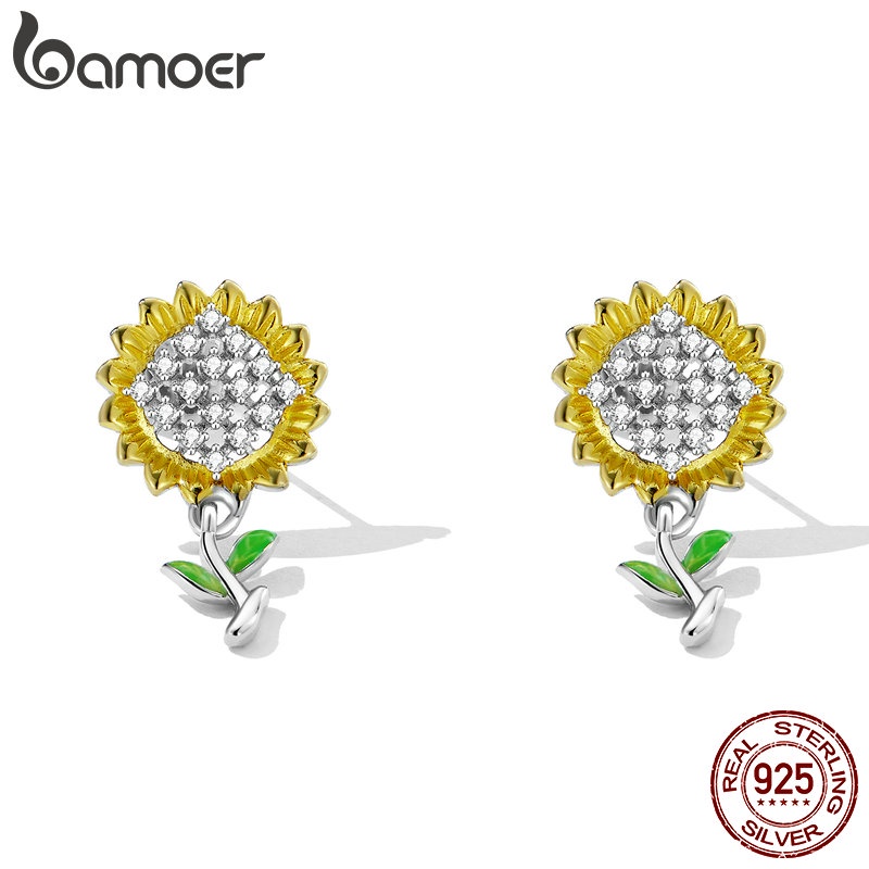 BAMOER Bông Tai bạc 925 HìNh Hoa HướNg Dương Dễ Thương
