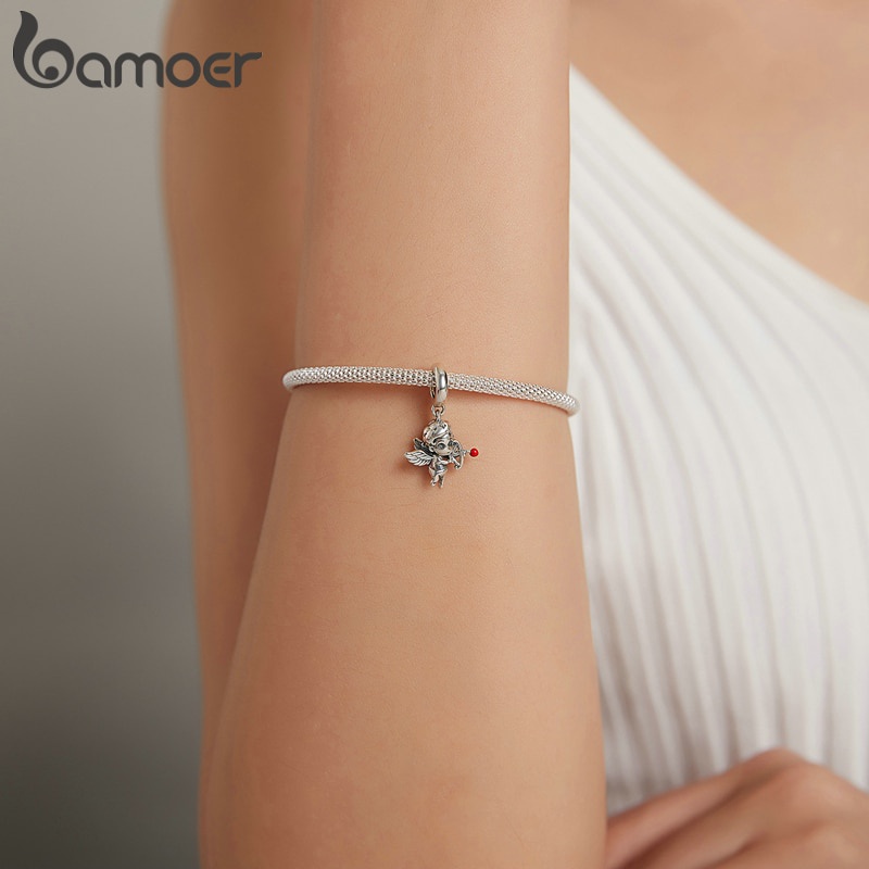 Phụ Kiện Hạt Trang Sức Bamoer Dùng Làm Vòng Đeo Tay / Dây Chuyền Diy bạc 925 Hình Thần Cupid Và Trái Tim Tình Yêu