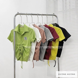 Áo thun kiểu nữ cổ bẻ rút dây dáng ôm body,áo cổ bẻ nữ ngắn tay chất đẹp