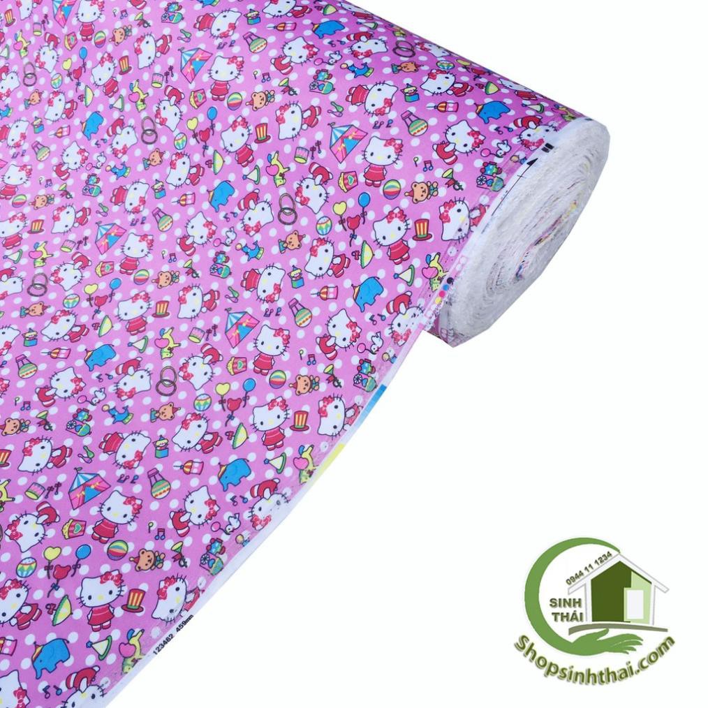 Vải Hello kitty màu hồng - vải bố PVC may balo túi xách