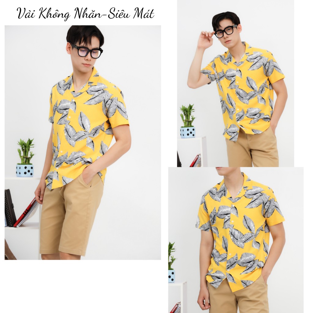 Áo Sơ Mi Họa Tiết Nam Tay Ngắn 01 - Áo Sơ Mi Họa Tiết Hawaii - Cao Cấp - Không Nhăn - SMHT - GUSTA