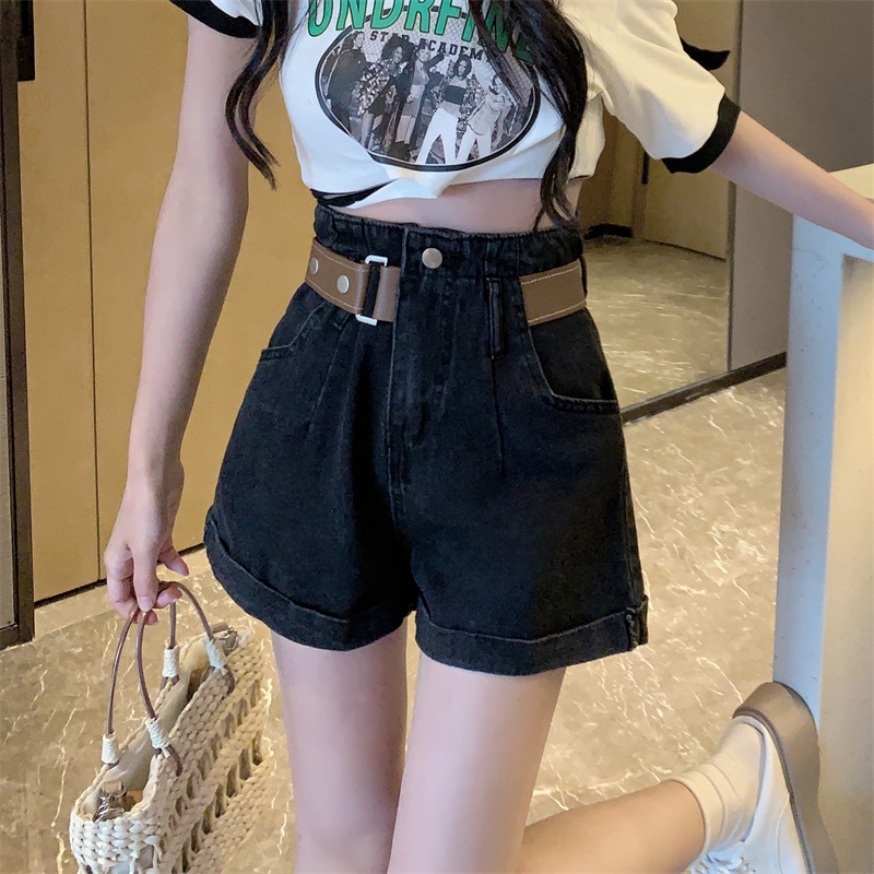 COZOK Quần Short denim Lưng Cao Ống Rộng Thời Trang Dễ Phối Đồ