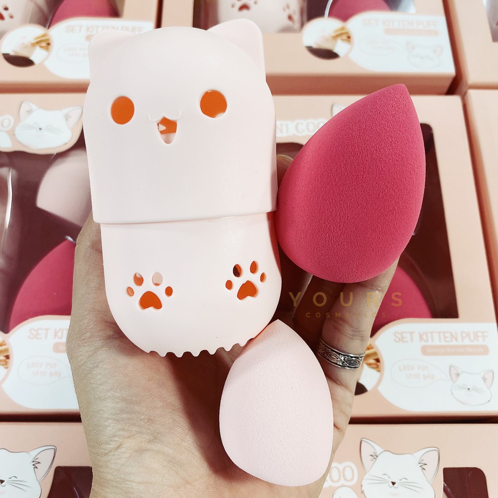 [Auth Thái] Set Bông Mút Trang Điểm Màu Hồng Nee Ni Coo Set Kitten Puff Sponge Blender Beauty 3 Items