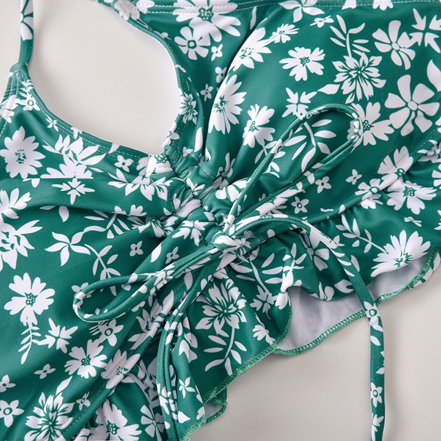 (Hà Nội - có sẵn) Bikini đồ bơi 2 mảnh hoạ tiết hoa nhí xanh lá