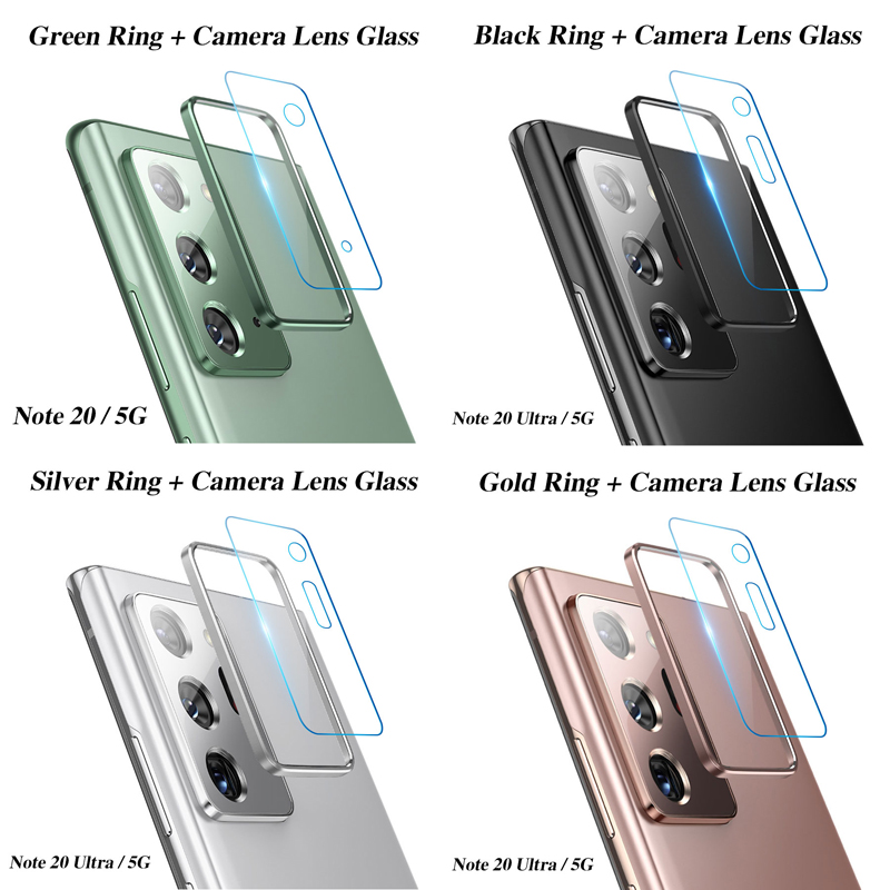 Samsung Galaxy S10 S20 Note 10 Plus 20 Ultra Metal Back Lens Ring + Tempered Glass Camera Lens Protector