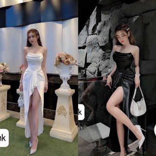 Đầm 2s lụa dự tiệc xẻ tà cổ đổ siêu sang chảnh