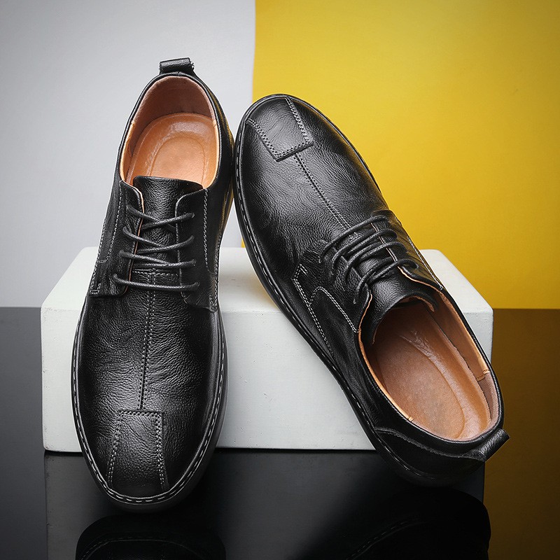 Giày buôc - Giày đậu Hà Lan da thật nam phong cách Nhật Bản mũi tròn  dày buôc - Mã 8205
