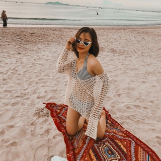 Áo lưới đi biển mặc bikini hình tim đi biển siêu đẹp