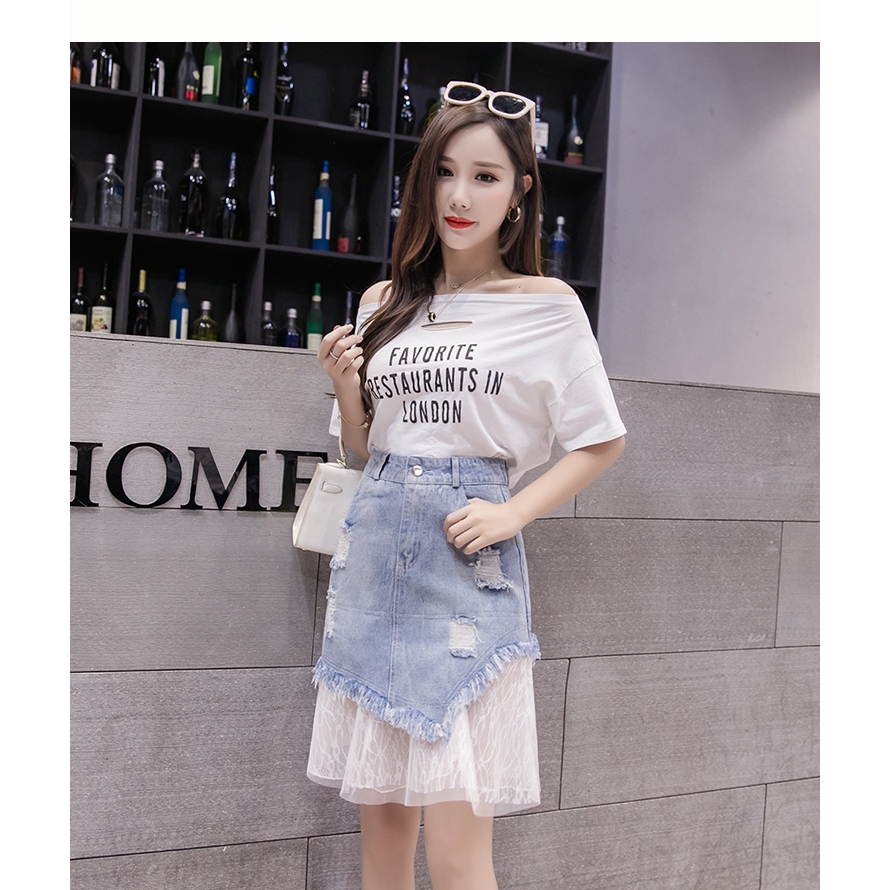 Chân váy jeans lưng cao dạng rách cỡ lớn thời trang cho nữ | BigBuy360 - bigbuy360.vn