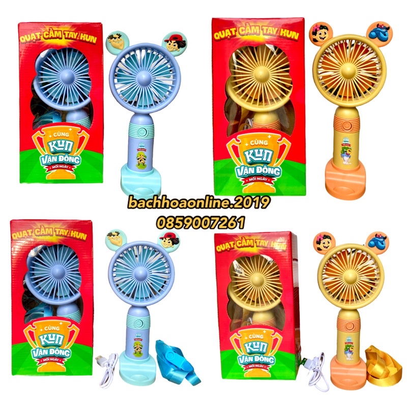 QUẠT CẦM TAY KUN MINI CAO CẤP TẶNG KÈM DÂY SẠC, DÂY ĐEO, ĐẾ QUẠT