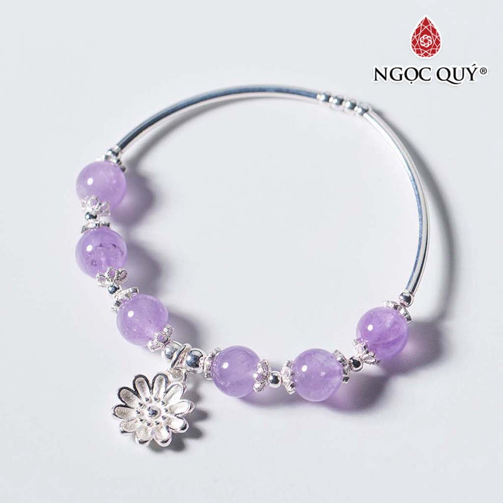 Vòng tay TA tím ngọc charm hoa 10 cánh - Ngọc Quý