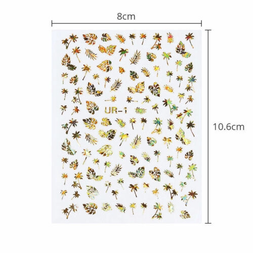 1 Sheet Gold Silver 3D Nail Sticker Leaf Coconut Tree Holographic Shiny DIY Nail Art Adhesive Transfer Sticker Decors