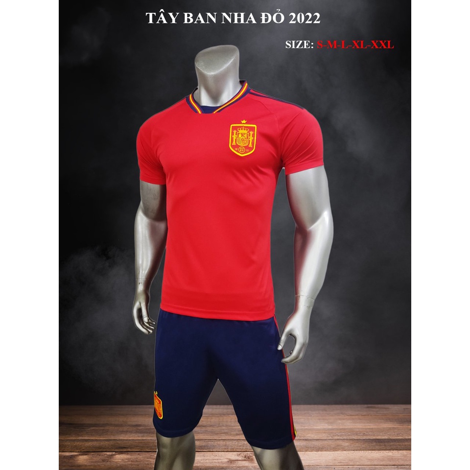 Bộ Quần Áo  Đá Banh Tây Ban Nha Logo Thêu - Thun Lạnh Cao Cấp, Không Nhăn, Không Xù Lông B19