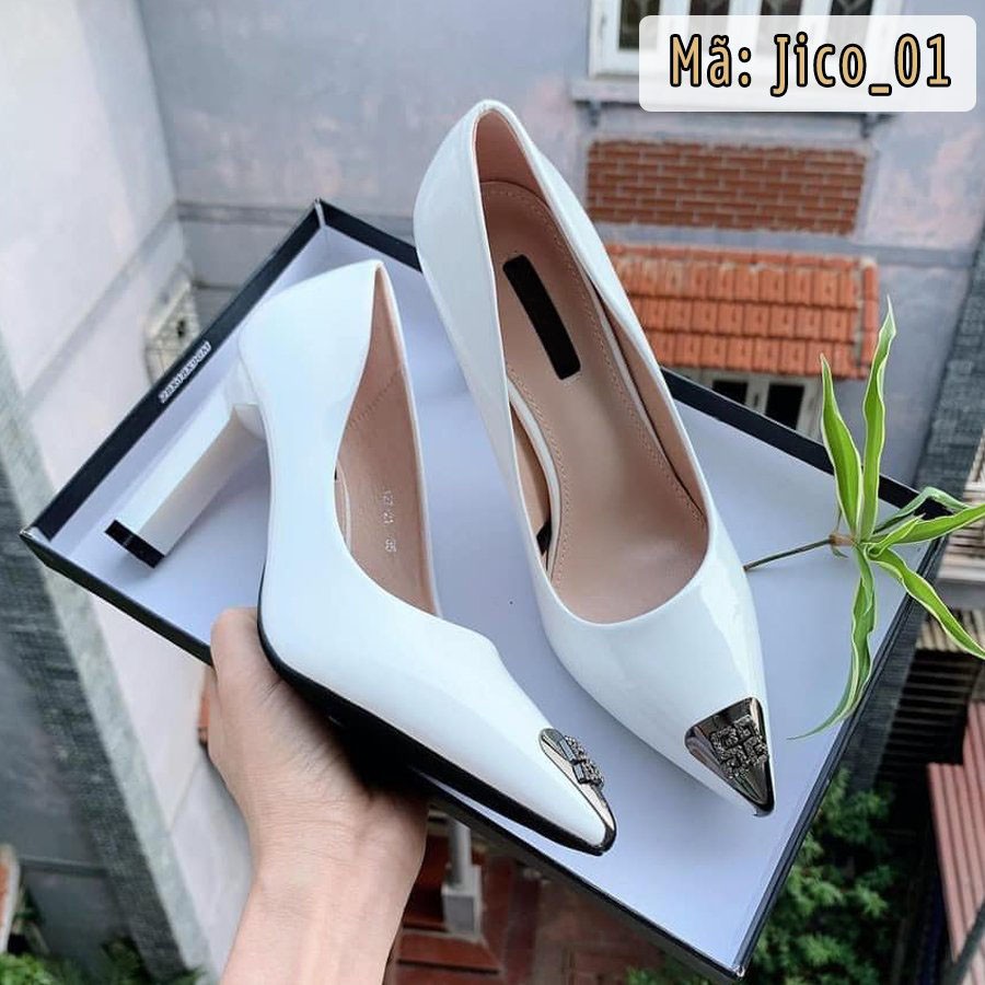 GIÀY CAO GÓT MŨI THẬP CAO 8 PHÂN MÀU TRẮNG -