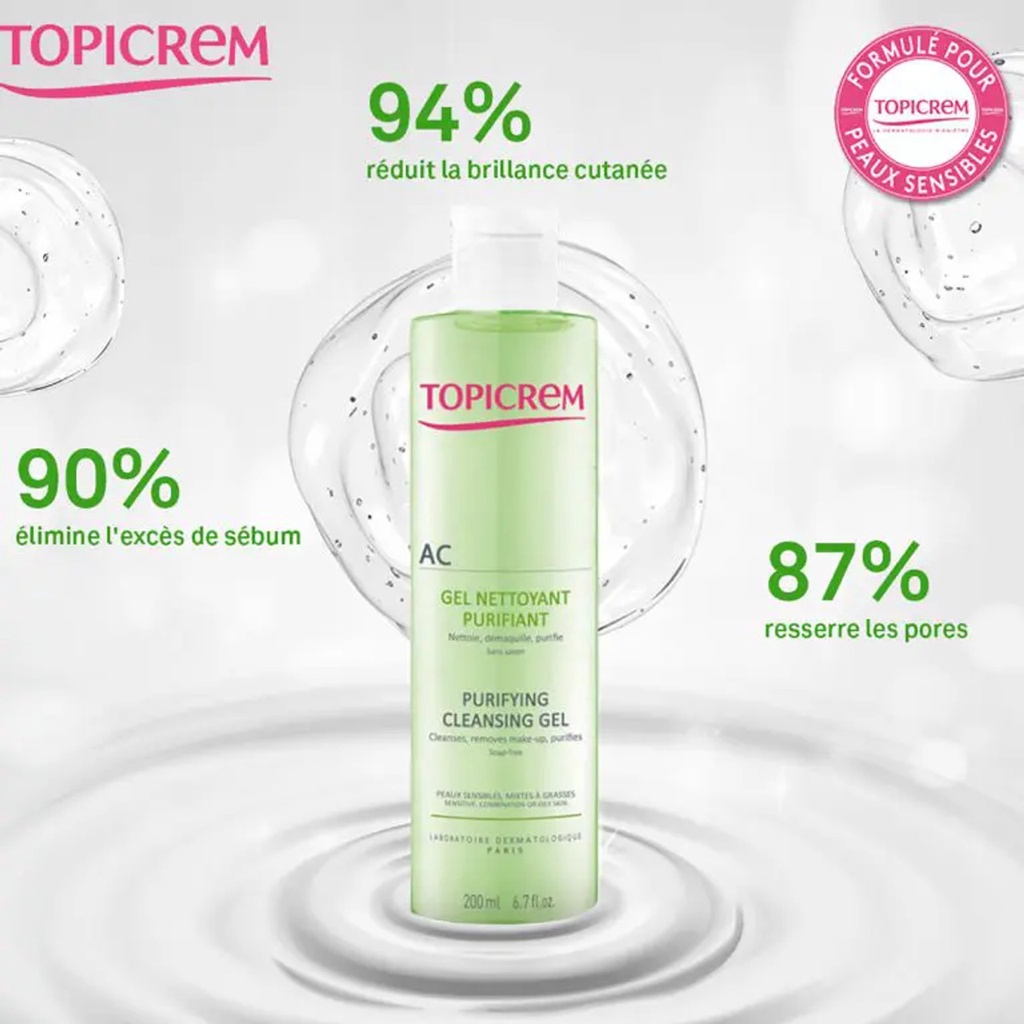 Gel rửa mặt TOPICREM Purifying Cleansing Gel - Sữa rửa mặt Topicrem cho da dầu