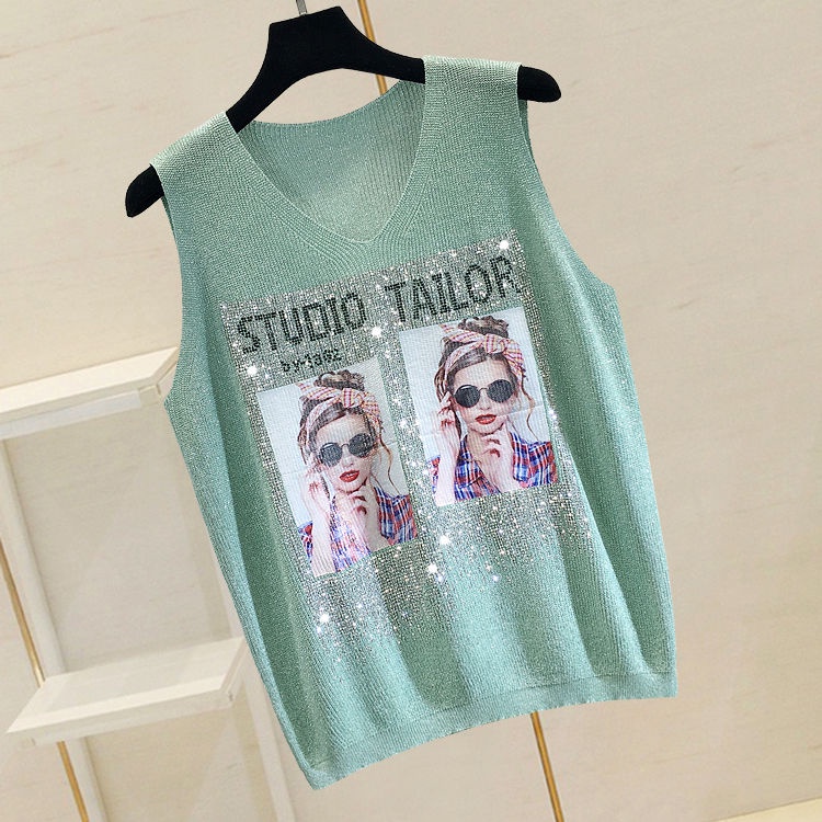 Áo dệt kim ZHELIHANGFEI sát nách đính đá thủ công thời trang sành điệu