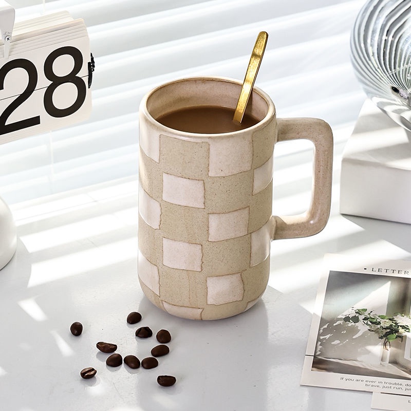 Cốc Uống Nước Bằng Sứ Cao Cấp Kèm Muỗng Phong Cách Bắc Âu