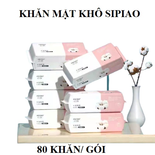 Gói 80 khăn mặt khô/ khăn lau tẩy trang đa năng Sipiao khổ 20 x 20 cm