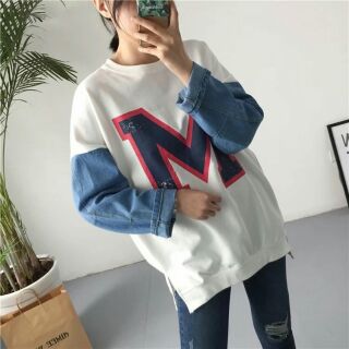 Áo Tay Dài Raglan Phối Denim