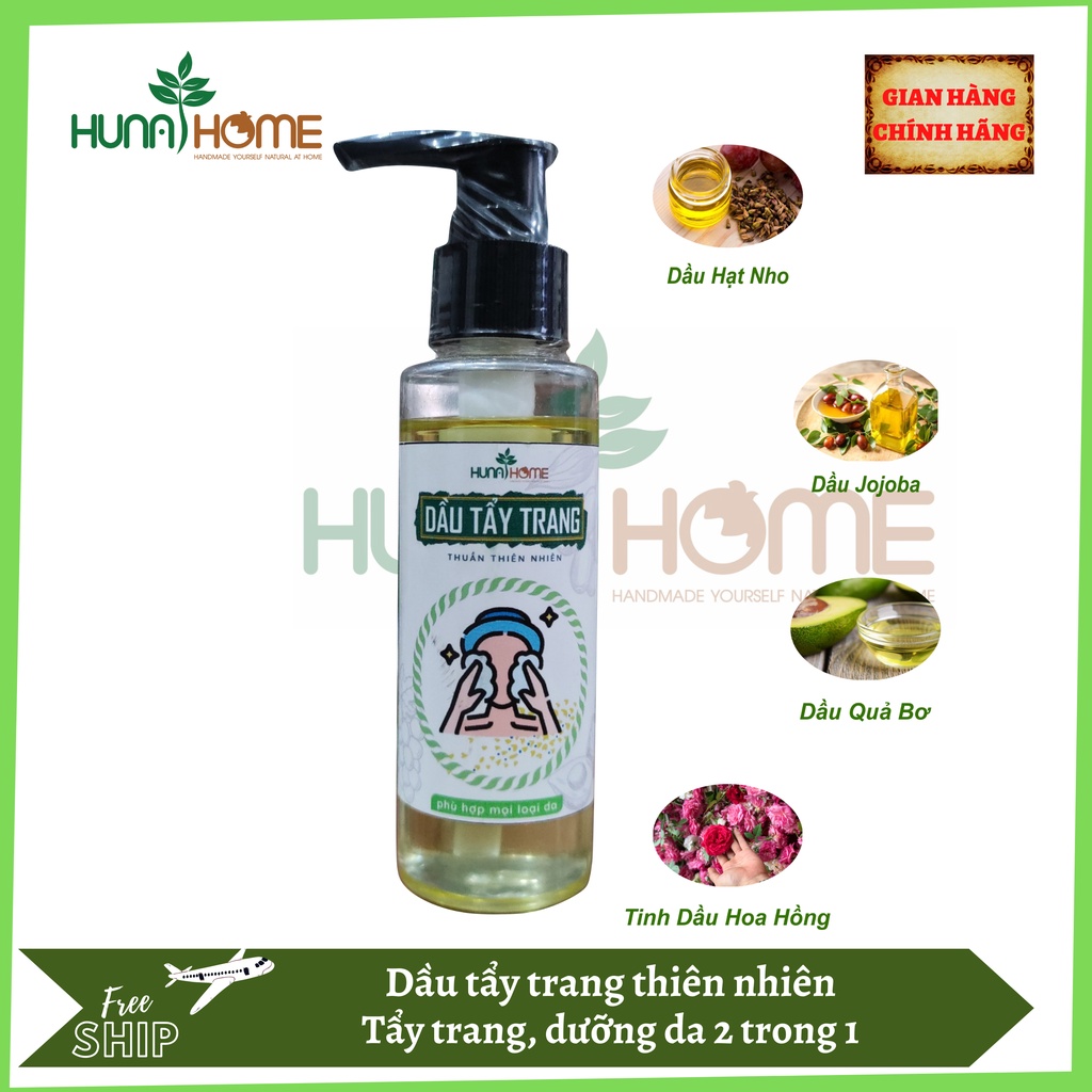 Dầu tẩy trang thiên nhiên Huna's Home - làm sạch và tẩy trang cho da hỗn hợp và da dầu 100ml