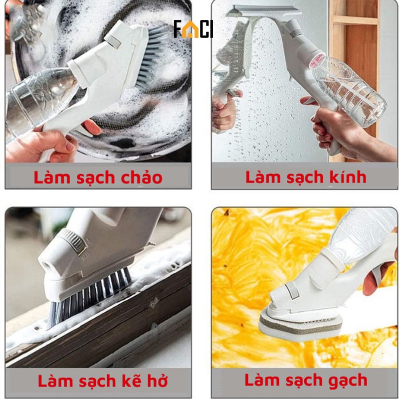 Bộ dụng cụ lau kính lau cửa sổ 4 món đa năng kèm bộ phun nước tiện lợi