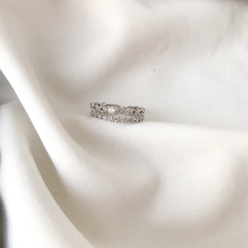 Nhẫn bạc nữ Aura, nhẫn freesize hai hàng xinh xắn-AURASILVER-N09