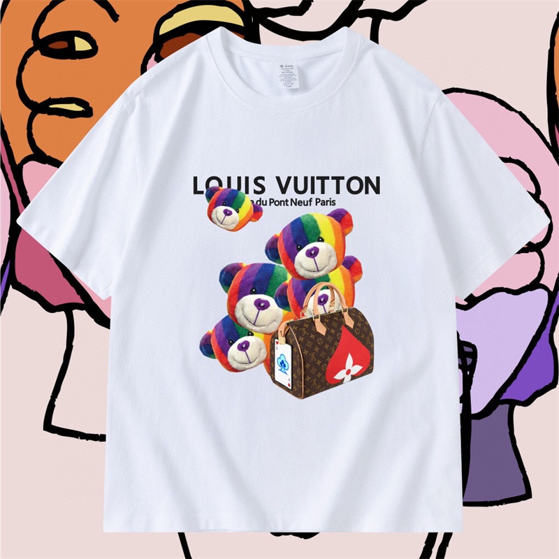 Áo Thun Tay Ngắn In Hình Gấu Màu Cầu Vồng Thời Trang Mùa Hè Thoải Mái