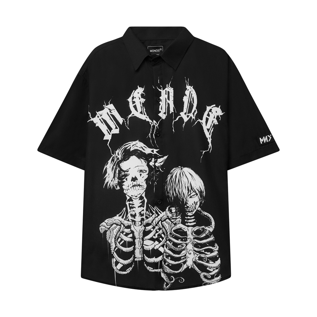 [Mã INCU50 giảm 50k đơn 250k] MENDE - Black Skeleton - Áo sơ mi nam tay ngắn | BigBuy360 - bigbuy360.vn