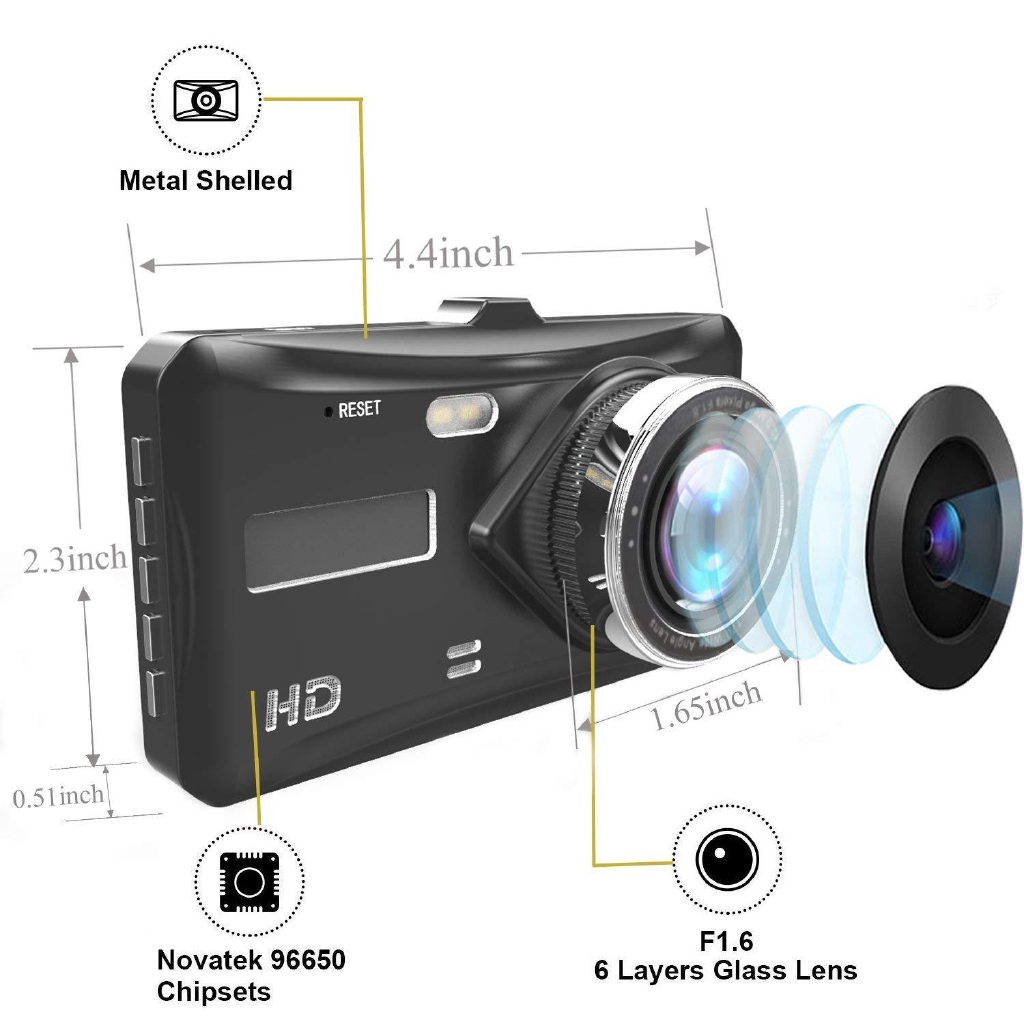 Camera Hành Trình EKLEVA 4.0" 1080P HD 170 Độ Dành Cho Ô Tô° Camera Chiếu Hậu Tầm Nhìn Ban Đêm Góc Rộng