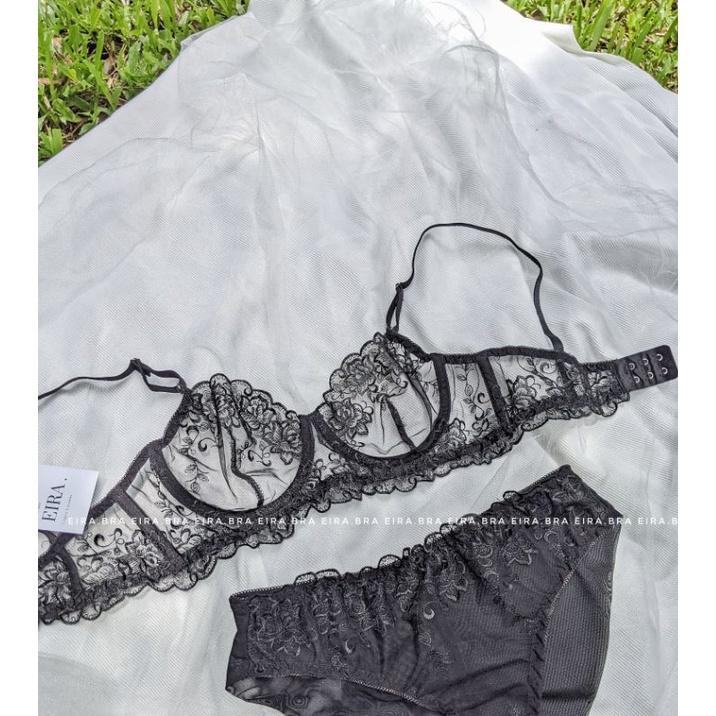 LAYLA SET- Bộ đồ lót ren lưới thêu không giãn có gọng nâng, quần basic không viền mông- EIRA.BRA