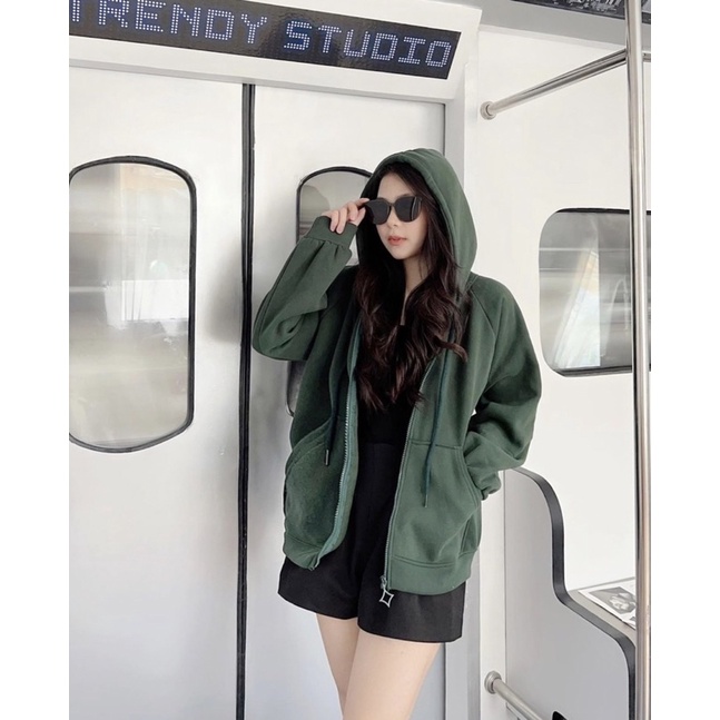 Áo Khoác Hoodie Trơn Mũ Khoá Kéo Form Rộng Nam Nữ Đen Trắng Xanh (hoodie trơn)