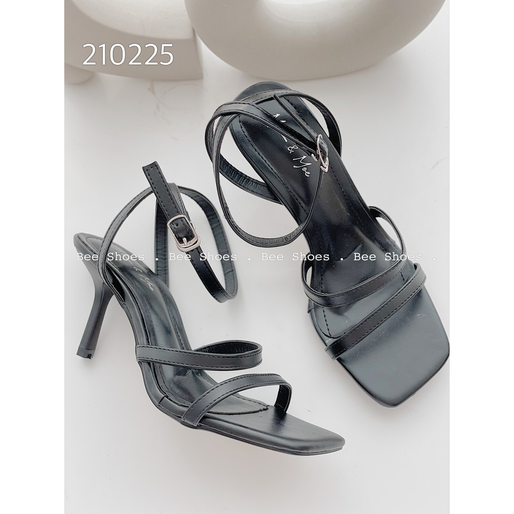 BEESHOES - SANDAL NỮ MŨI VUÔNG QUAI NGANG TRƠN - SANDAL NỮ MŨI VUÔNG GÓT NHỌN CAO 7 PHÂN SẴN MÀU ĐEN - BE - TRẮNG 210225