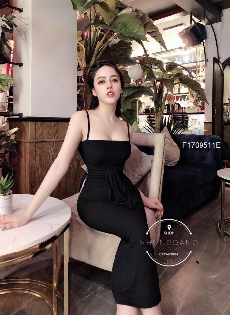 Đầm Nữ Len Tăm 🌸 FREESHIP 🌸 Váy Body 2 Dây Cột Nơ Eo Form Dài Y Mẫu - LH28