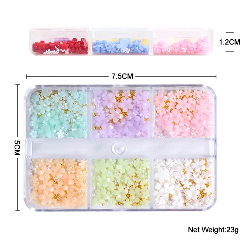 Set 6 Hộp Phụ Kiện Hoa Acrylic Dán Móng Tay Thay Đổi Màu Sắc
