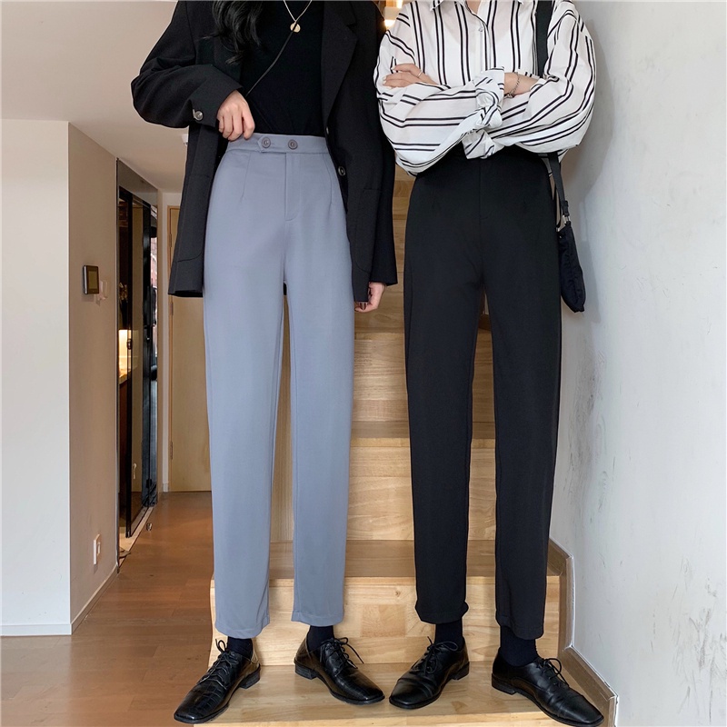 Quần dài lưng cao màu trơn thiết kế mới thời trang theo phong cách hàn quốc