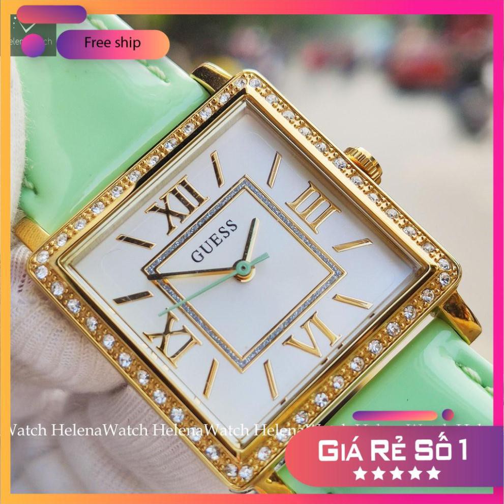 Đồng Hồ Nữ Guess W0829l9 dây da xanh , mặt vuông size 28mm Full Box ⚜️Hàng Authentic⚜️