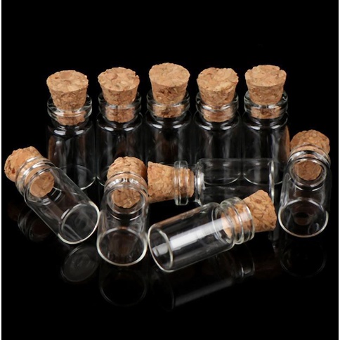Bộ 2 lọ thủy tinh mini 1ml có nút bần độc đáo nhỏ bằng đầu ngón tay đựng vật kỷ niệm trưng bày trang trí độc đáo 000240