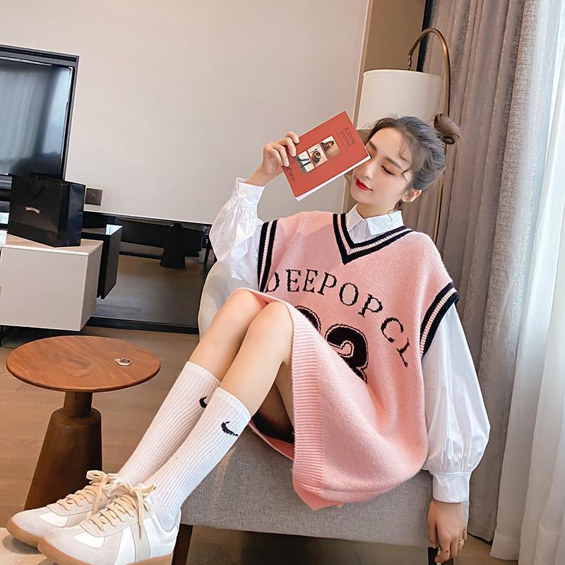 Áo Dệt Kim Sát Nách Dáng Rộng Cổ Chữ V Phong Cách Hàn Quốc Cho Nữ