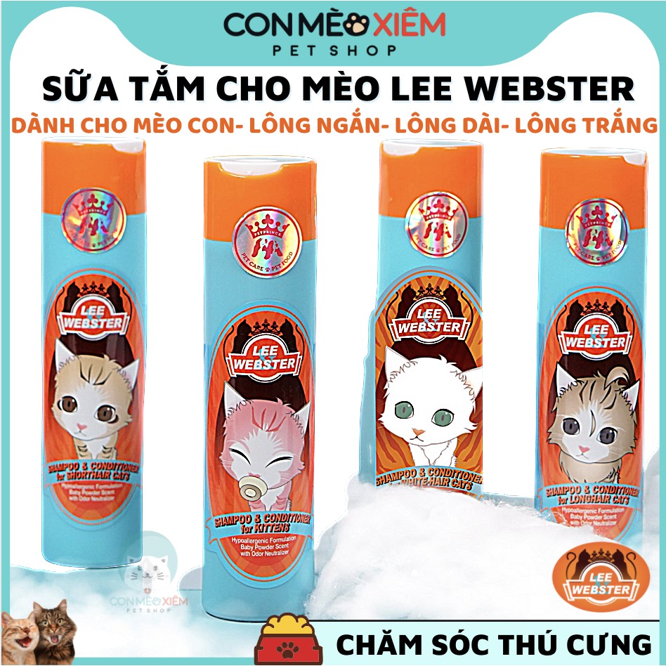 Sữa tắm cho mèo Lee webster 280ml, xà phòng gội xả tắm lông trắng ngắn dài mèo con mèo lớn Con Mèo Xiêm