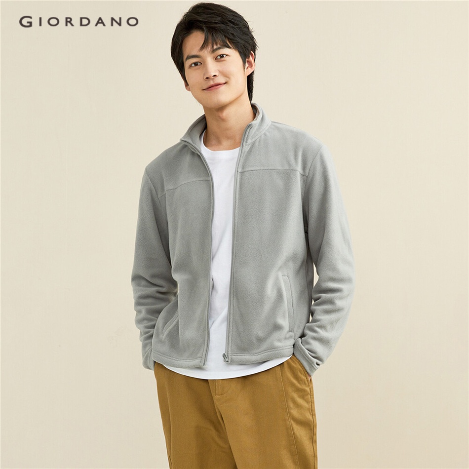 Áo khoác GIORDANO 13071812 vải nỉ cổ đứng phối khóa kéo giữ ấm vào mùa thu đông