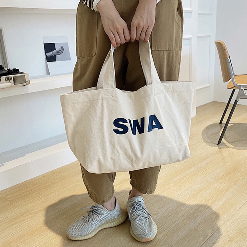 Túi xách IELGY bằng vải canvas cỡ lớn in chữ phong cách thời trang Hàn Quốc